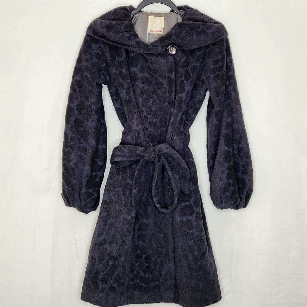 Rebecca Taylor Wool Angora Tie Front‎ Leopard Print Coat Size 0